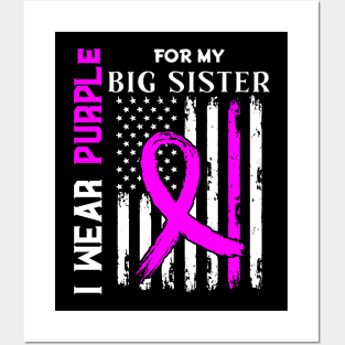 I Wear Purple For My Big Sister Lupus Awareness USA Flag Posters and Art